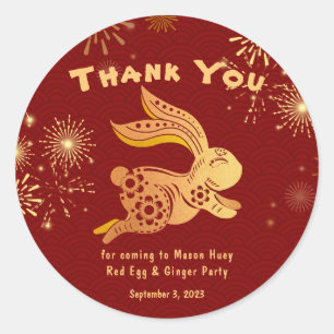 Red Gold Rabbit Fireworks Thank You Stickers