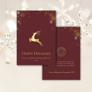 Red & Gold Reindeer Happy Holiday Business Logo Card