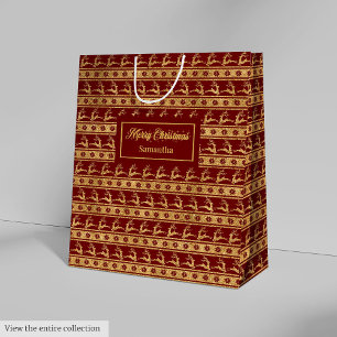 Red Gold Reindeer Luxe Merry Christmas Gift Bag