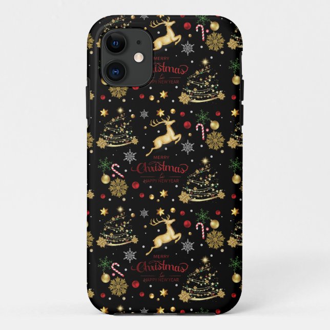 Red  Gold Reindeer Merry Christmas Tree  Case-Mate iPhone Case (Back)