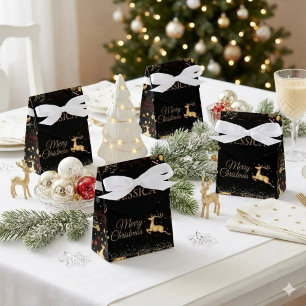 Red Gold Reindeer Merry Christmas Tree Favour Box