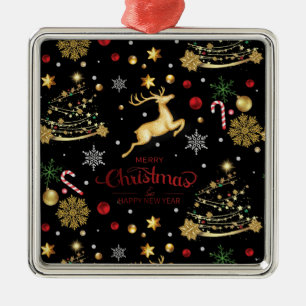 Red  Gold Reindeer Merry Christmas Tree  Metal Tree Decoration