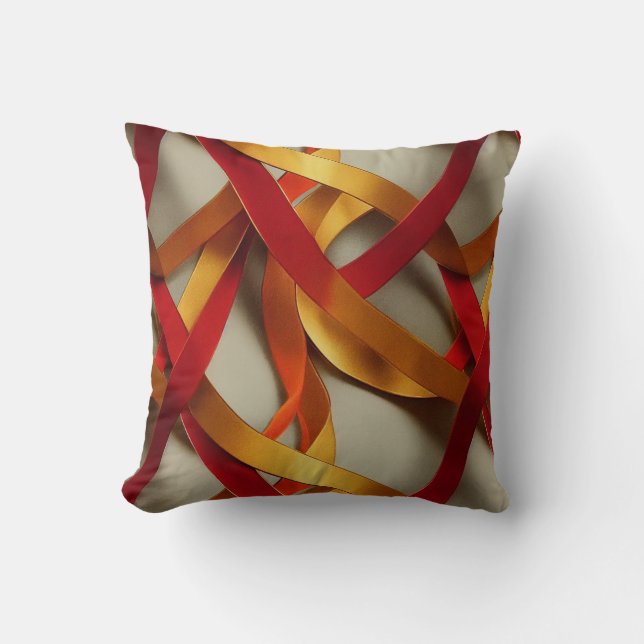 Red Gold Ribbons Cushion (Front)