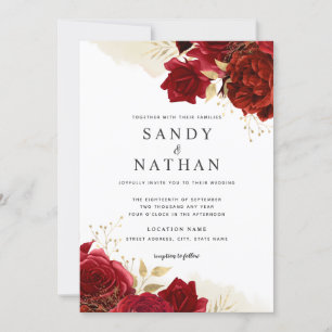 Red Gold Romantic Rose Wedding Invitation