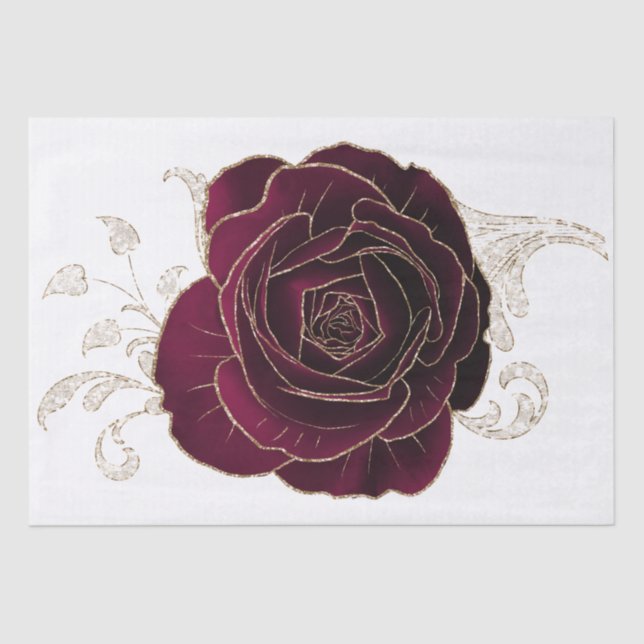 Red Gold Rose Floral Watercolor Decoupage Tissue Paper (Front)