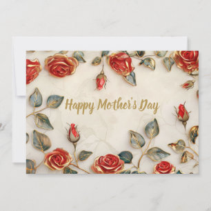 Red Gold Roses Vintage Mother's Day Card