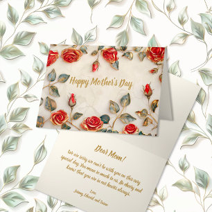 Red Gold Roses Vintage Mother's Day Card