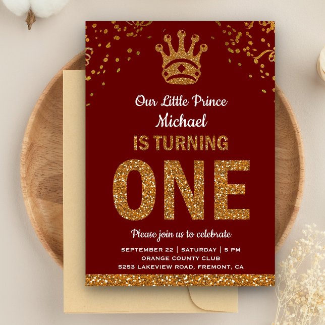 Red Gold Royal Prince First Birthday Invitation (Creator Uploaded)
