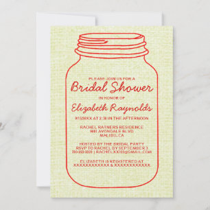 Red Gold Rustic Mason Jar Bridal Shower Invitation