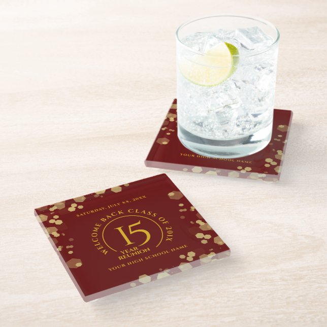 Red & Gold School College Class Reunion Glass Coaster (Angled)