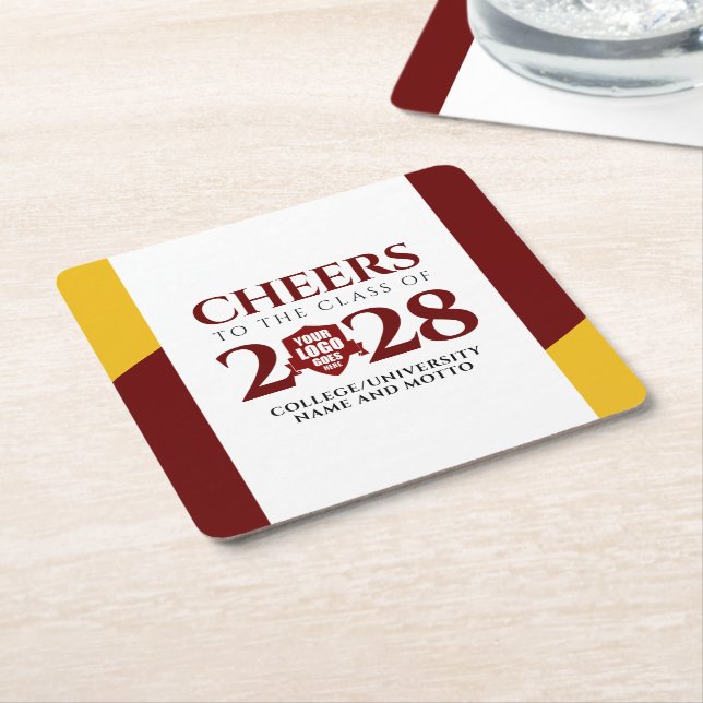 Red Gold School College University Graduation Square Paper Coaster (Angled)