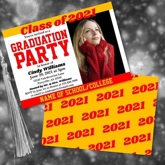 Red Gold School Colours Photo Graduation Invitation (Creator Uploaded)