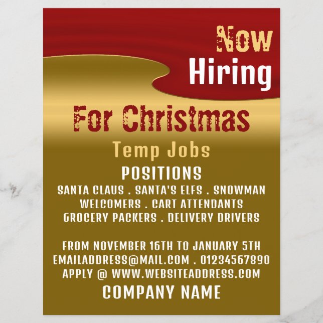 Red & Gold, Seasonal Recruitment Advertising Flyer (Front)