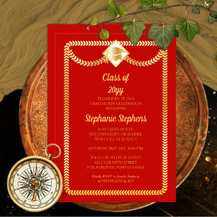 Red Gold Serpentine Graduation Party Invitation