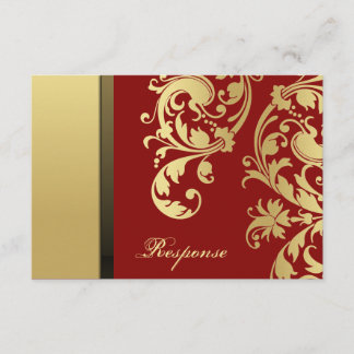 Red Gold Shimmer Floral Wedding Response RSVP