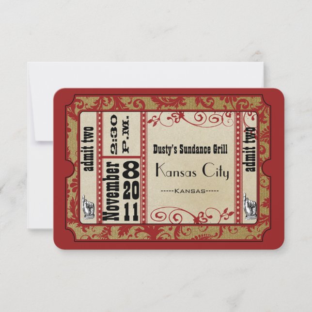 Red & Gold Showbill Wedding Response Cards (Front)