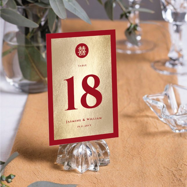 Red Gold Simple Circle Double Xi Chinese Wedding Table Number (Creator Uploaded)