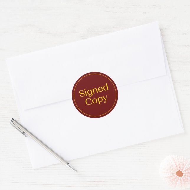Red & Gold | Simple Signed Copy Novel Book Comic Classic Round Sticker (Envelope)