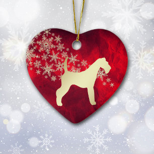 Red Gold Snowflake Airedale Terrier Ceramic Tree Decoration