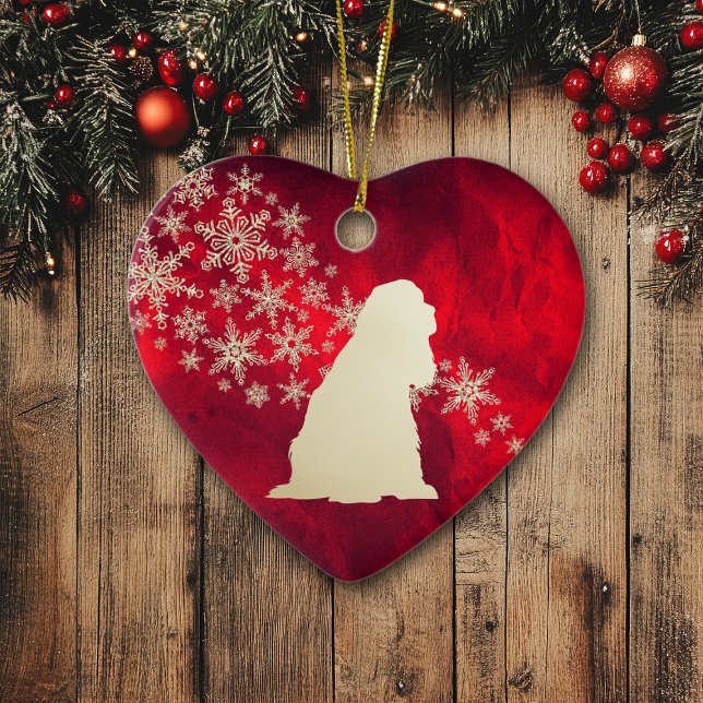 Red Gold Snowflake American Cocker Spaniel Ceramic Tree Decoration (Creator Uploaded)