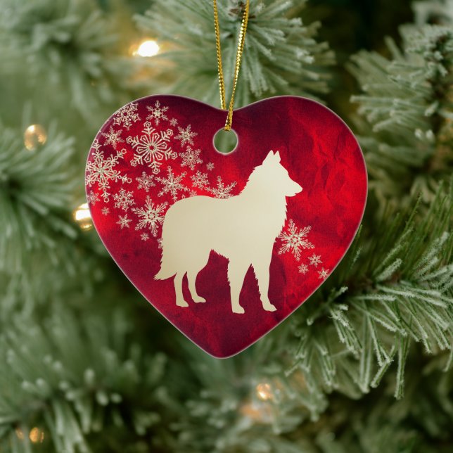 Red Gold Snowflake Belgian Tervuren Ceramic Tree Decoration (Tree)