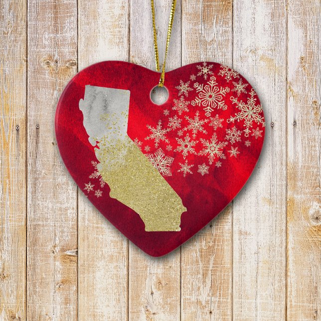 Red Gold Snowflake California Heart Ceramic Tree Decoration (Creator Uploaded)