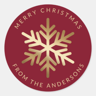Red Gold Snowflake Family Merry Christmas Classic Round Sticker
