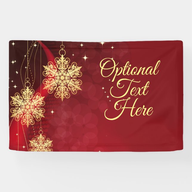Red & Gold Snowflake Filigree Custom Christmas Banner (Horizontal)