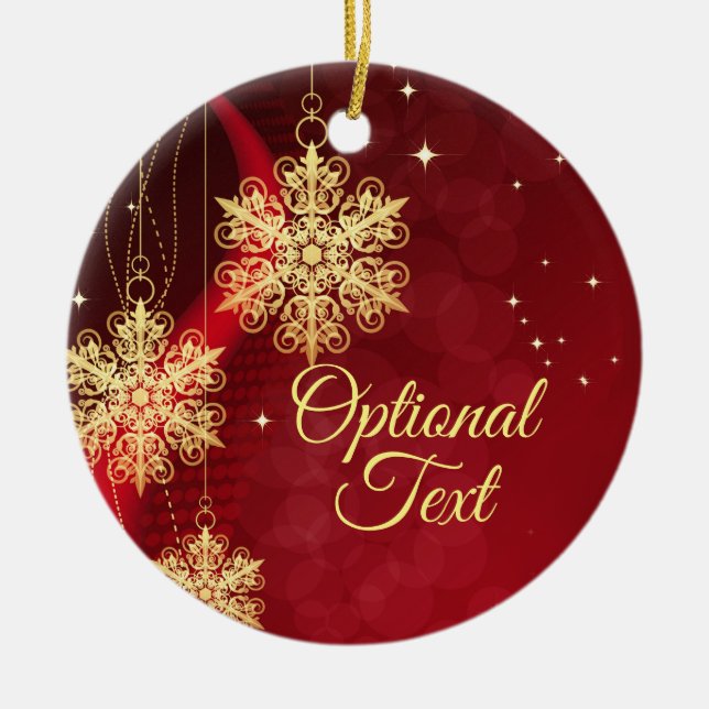 Red & Gold Snowflake Filigree Custom Christmas Ceramic Tree Decoration (Front)