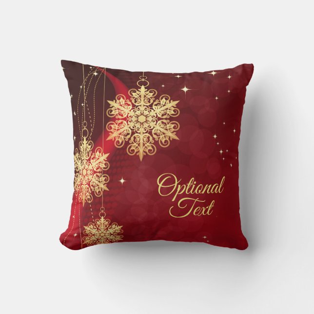 Red & Gold Snowflake Filigree Custom Christmas Cushion (Front)