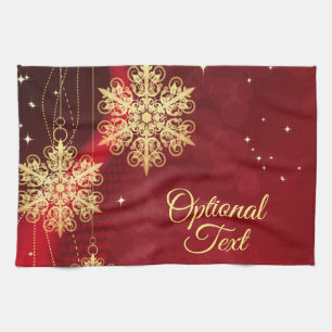 Red & Gold Snowflake Filigree Custom Christmas Tea Towel