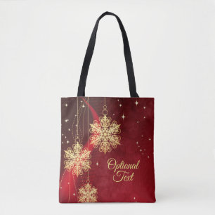 Red & Gold Snowflake Filigree Custom Christmas Tote Bag