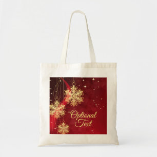 Red & Gold Snowflake Filigree Custom Christmas Tote Bag