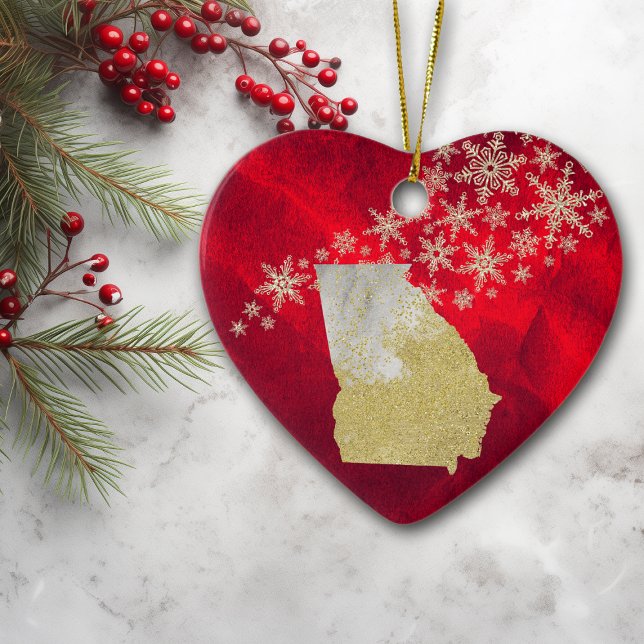 Red Gold Snowflake Georgia Heart Ceramic Tree Decoration (Creator Uploaded)