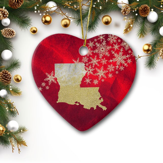 Red Gold Snowflake Louisiana Heart Ceramic Tree Decoration (Creator Uploaded)