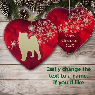 Red Gold Snowflake Malamute Ceramic Tree Decoration