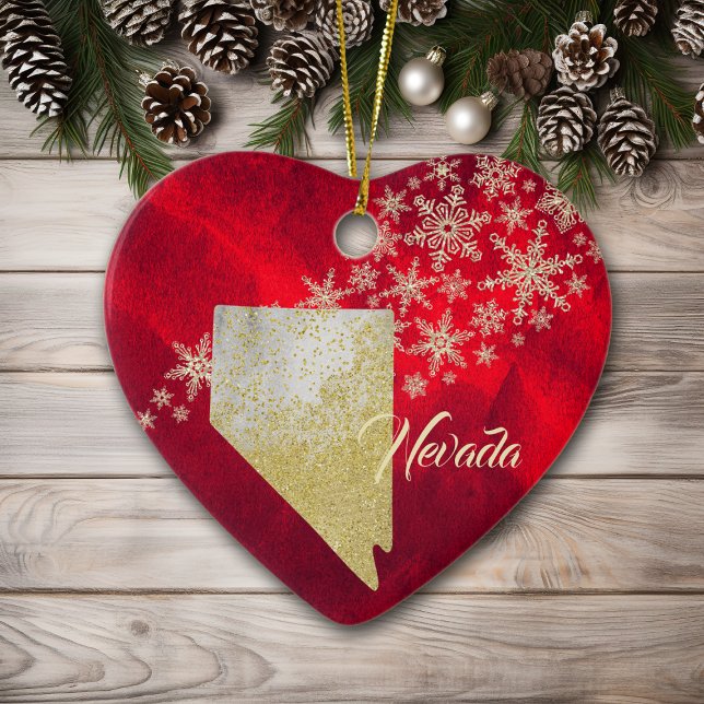 Red Gold Snowflake Nevada Heart Ceramic Tree Decoration (Creator Uploaded)