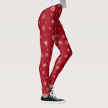 Red gold snowflake pattern holiday festive modern leggings<br><div class="desc">Be a trendsetter as well as get into the holiday spirit with these cute and cosy leggings! A fun, playful, faux champagne gold snowflake random pattern on a rich red background, helps you usher in the holiday season. Work out, run errands, or just hang out. So unique, you’ll never have...</div>