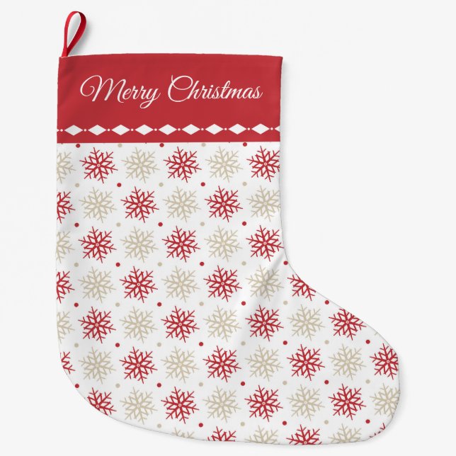 Red Gold Snowflake Pattern Large Christmas Stocking (Front)
