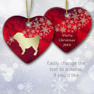 Red Gold Snowflake Pug Ceramic Tree Decoration