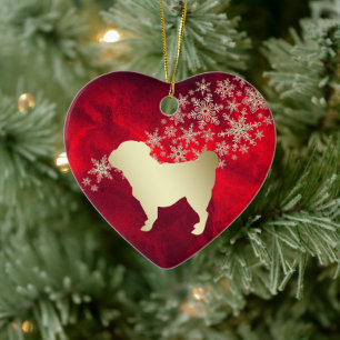 Red Gold Snowflake Pug Ceramic Tree Decoration
