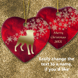 Red Gold Snowflake Rottweiler Ceramic Tree Decoration