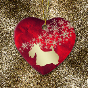 Red Gold Snowflake Scottish Terrier Ceramic Tree Decoration