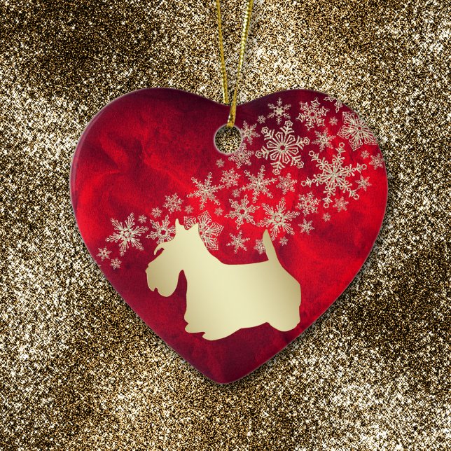 Red Gold Snowflake Scottish Terrier Ceramic Tree Decoration (Creator Uploaded)