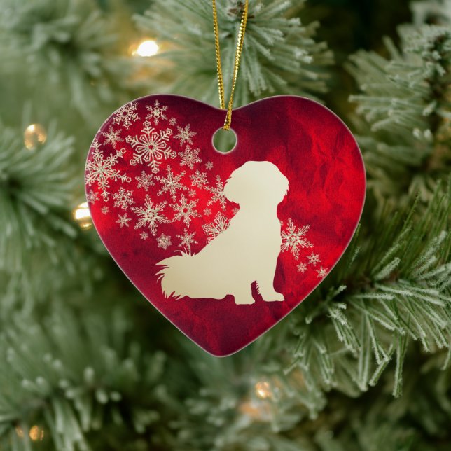 Red Gold Snowflake Shih Tzu Dog Ceramic Tree Decoration (Tree)