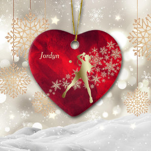 Red Gold Snowflake Tennis Player Ceramic Tree Decoration