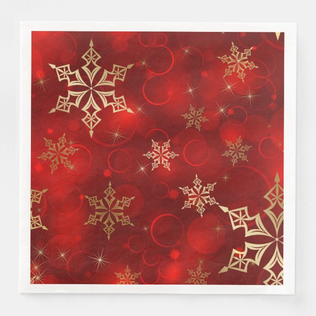 Red & Gold Snowflakes Christmas Holiday Napkins (Front)