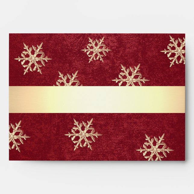 Red gold snowflakes Holiday Envelope (Front)