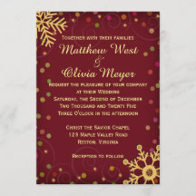 Red Gold Snowflakes Holiday Wedding