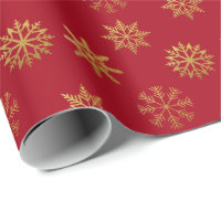 Red Gold Snowflakes Wrapping Paper